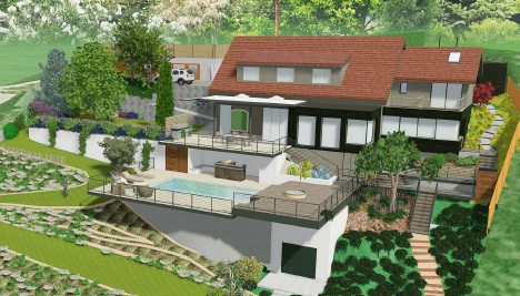 Extension d'une maison individuelle et aménagements extérieurs